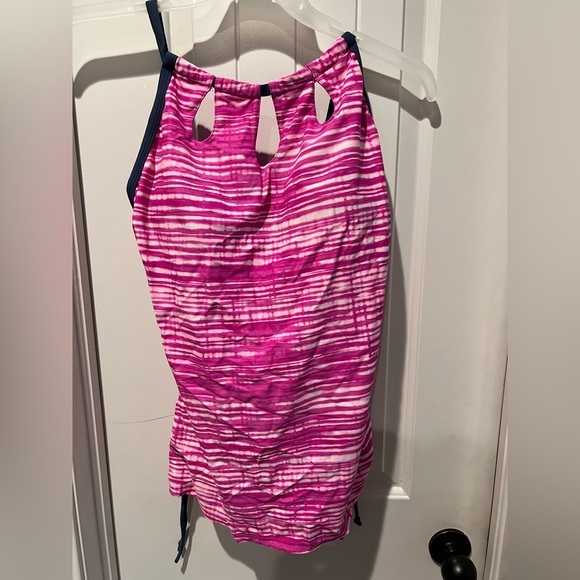 Free Country Pink, White Striped Tankini swim top with blue trim sz xl women’s - Picture 1 of 7